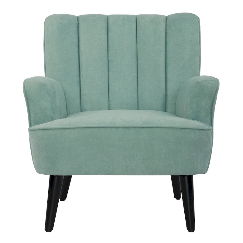Channel-Tufted Accent Armchair with Terry Cloth Upholstery and Solid Wood Legs