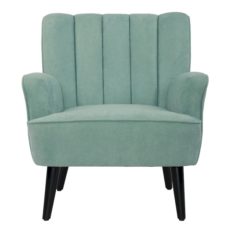 Channel-Tufted Accent Armchair with Terry Cloth Upholstery and Solid Wood Legs