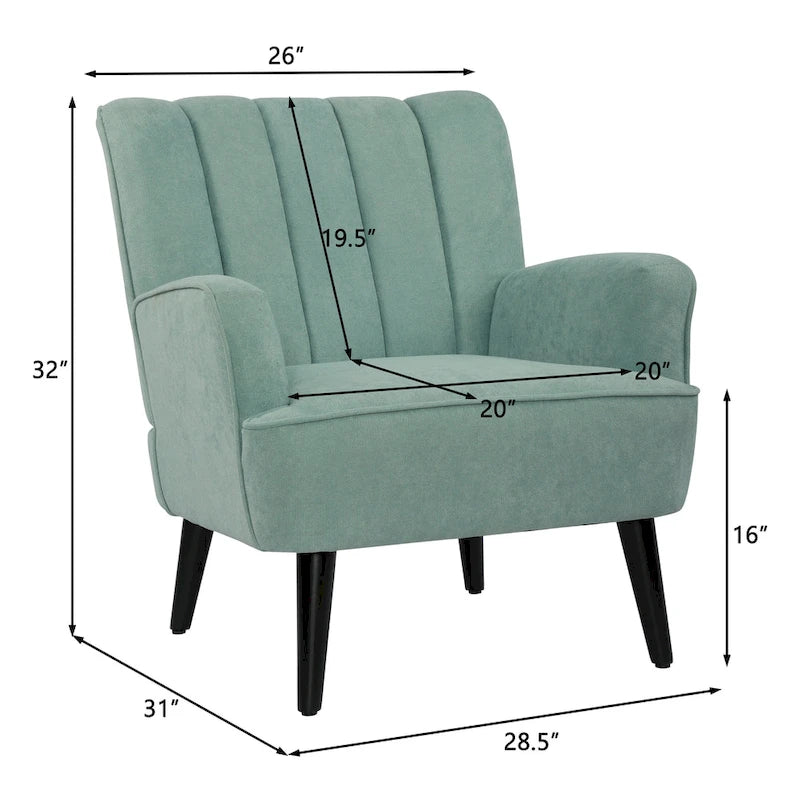 Channel-Tufted Accent Armchair with Terry Cloth Upholstery and Solid Wood Legs