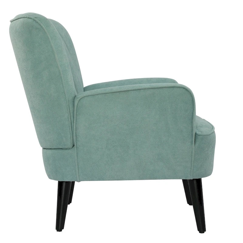 Channel-Tufted Accent Armchair with Terry Cloth Upholstery and Solid Wood Legs