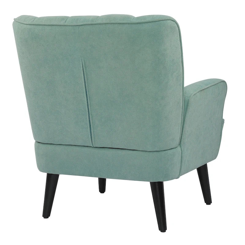 Channel-Tufted Accent Armchair with Terry Cloth Upholstery and Solid Wood Legs