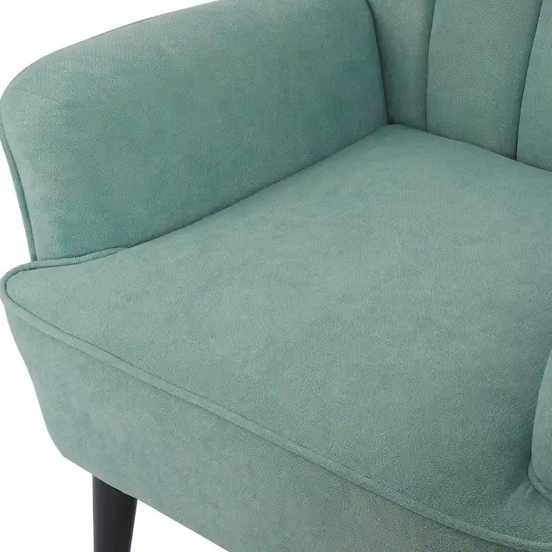 Channel-Tufted Accent Armchair with Terry Cloth Upholstery and Solid Wood Legs