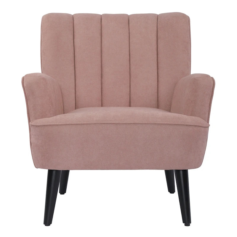 Channel-Tufted Accent Armchair with Terry Cloth Upholstery and Solid Wood Legs