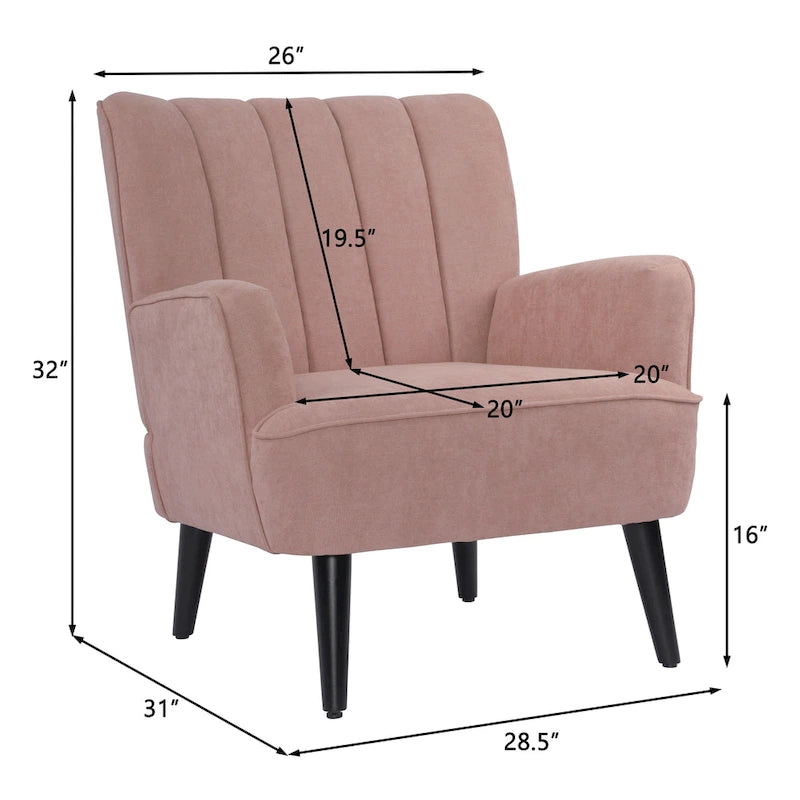 Channel-Tufted Accent Armchair with Terry Cloth Upholstery and Solid Wood Legs
