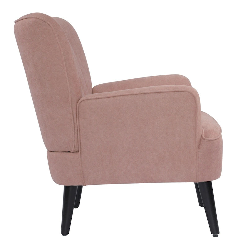 Channel-Tufted Accent Armchair with Terry Cloth Upholstery and Solid Wood Legs
