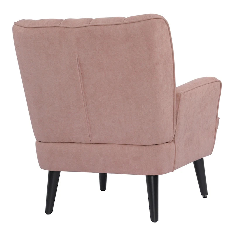 Channel-Tufted Accent Armchair with Terry Cloth Upholstery and Solid Wood Legs