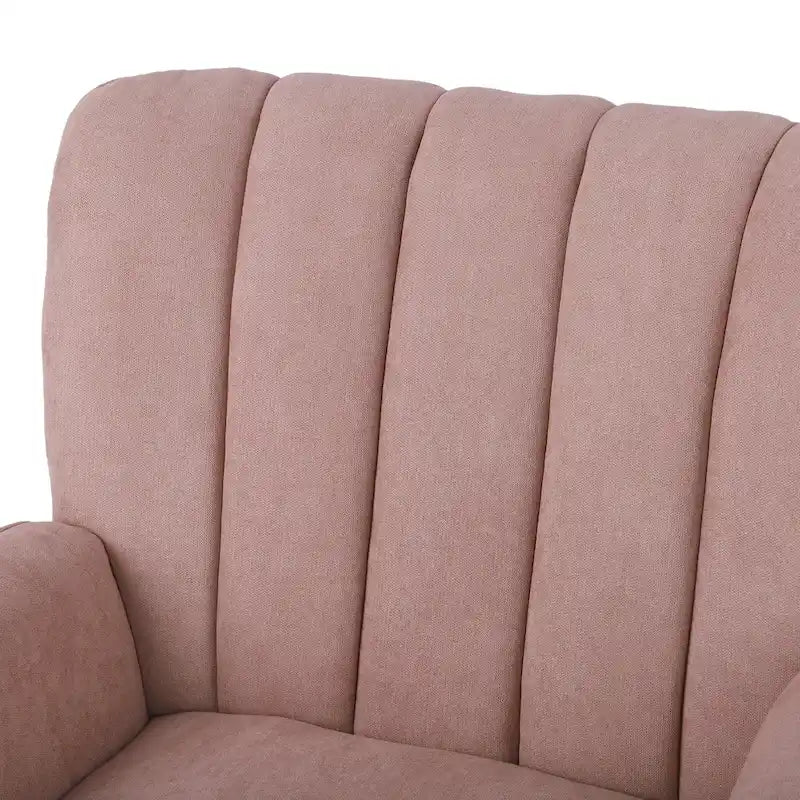 Channel-Tufted Accent Armchair with Terry Cloth Upholstery and Solid Wood Legs