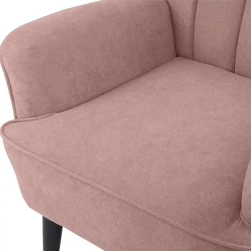 Channel-Tufted Accent Armchair with Terry Cloth Upholstery and Solid Wood Legs