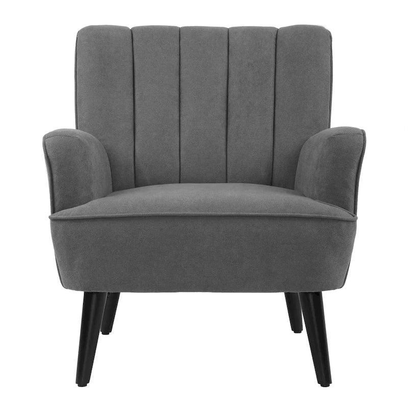 Channel-Tufted Accent Armchair with Terry Cloth Upholstery and Solid Wood Legs