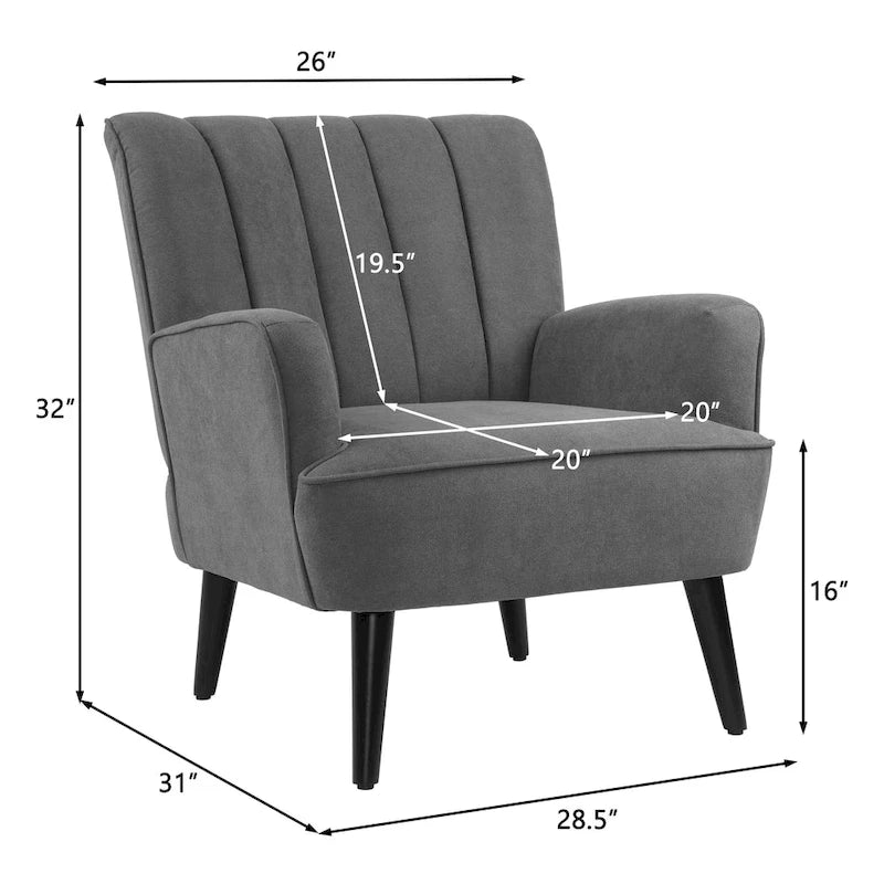Channel-Tufted Accent Armchair with Terry Cloth Upholstery and Solid Wood Legs