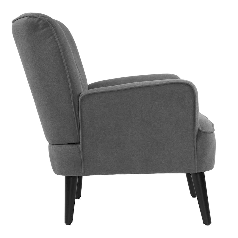Channel-Tufted Accent Armchair with Terry Cloth Upholstery and Solid Wood Legs