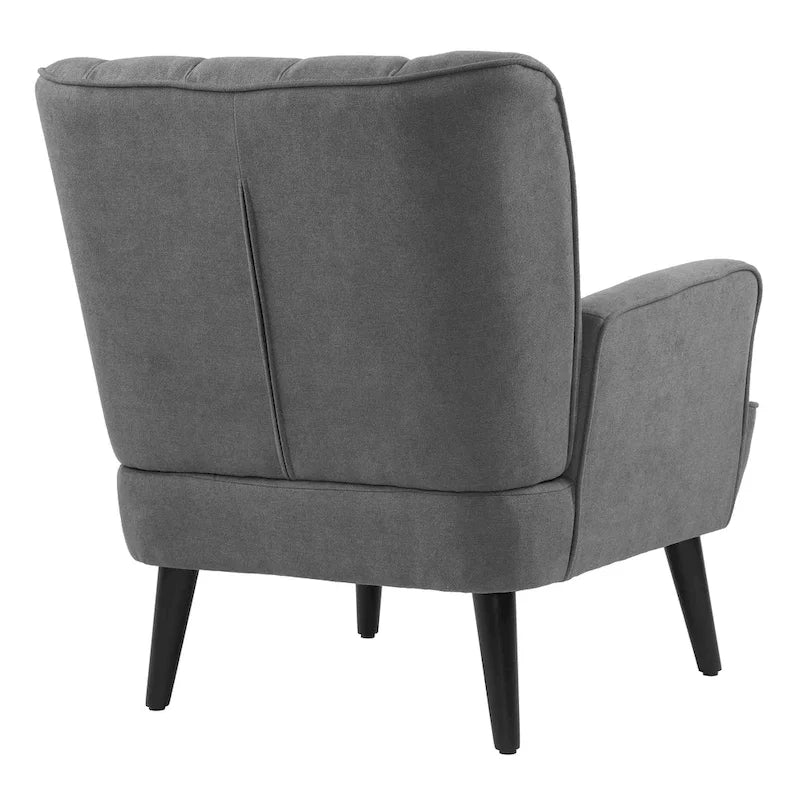 Channel-Tufted Accent Armchair with Terry Cloth Upholstery and Solid Wood Legs