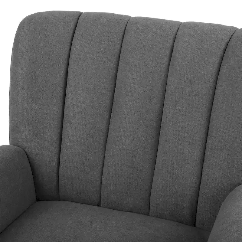 Channel-Tufted Accent Armchair with Terry Cloth Upholstery and Solid Wood Legs