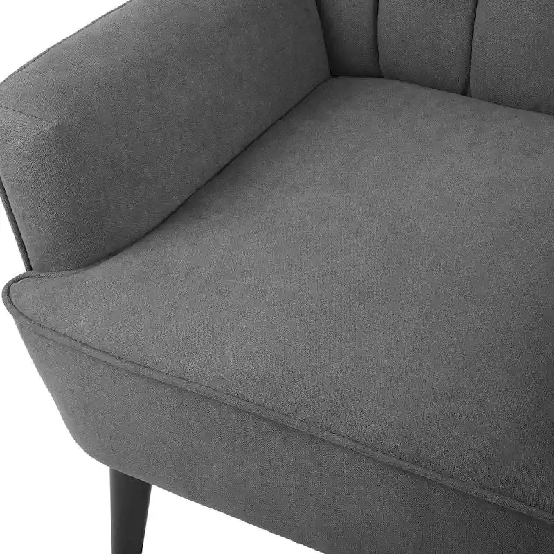 Channel-Tufted Accent Armchair with Terry Cloth Upholstery and Solid Wood Legs