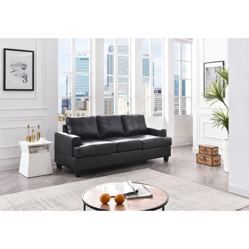 Transitional Tufted Faux Leather Sofa with Pocket Coil Seating Removable Back Black White