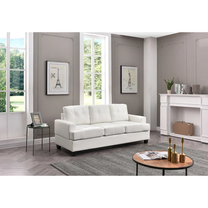 Transitional Tufted Faux Leather Sofa with Pocket Coil Seating Removable Back Black White