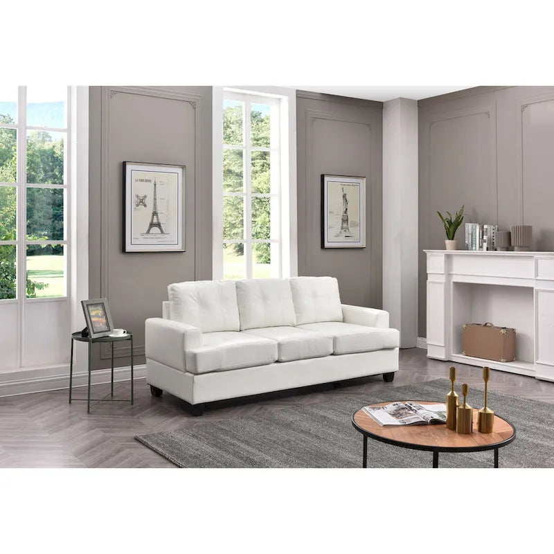 Transitional Tufted Faux Leather Sofa with Pocket Coil Seating Removable Back Black White
