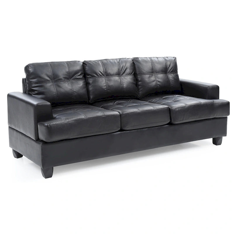 Transitional Tufted Faux Leather Sofa with Pocket Coil Seating Removable Back Black White
