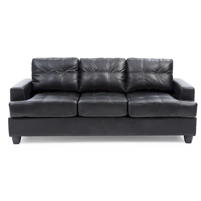 Transitional Tufted Faux Leather Sofa with Pocket Coil Seating Removable Back Black White