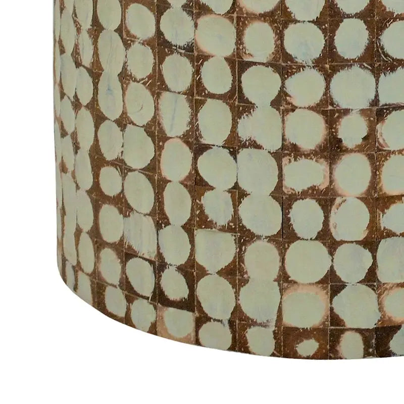 Round Handmade Coconut Shell Mosaic Accent Table Distressed Finish Coastal Style