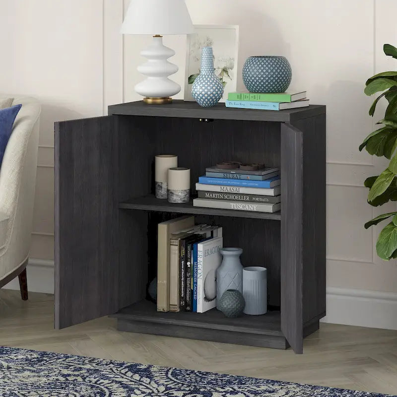 Modern Transitional Double Door Accent Cabinet with Adjustable Shelf and Cable Management