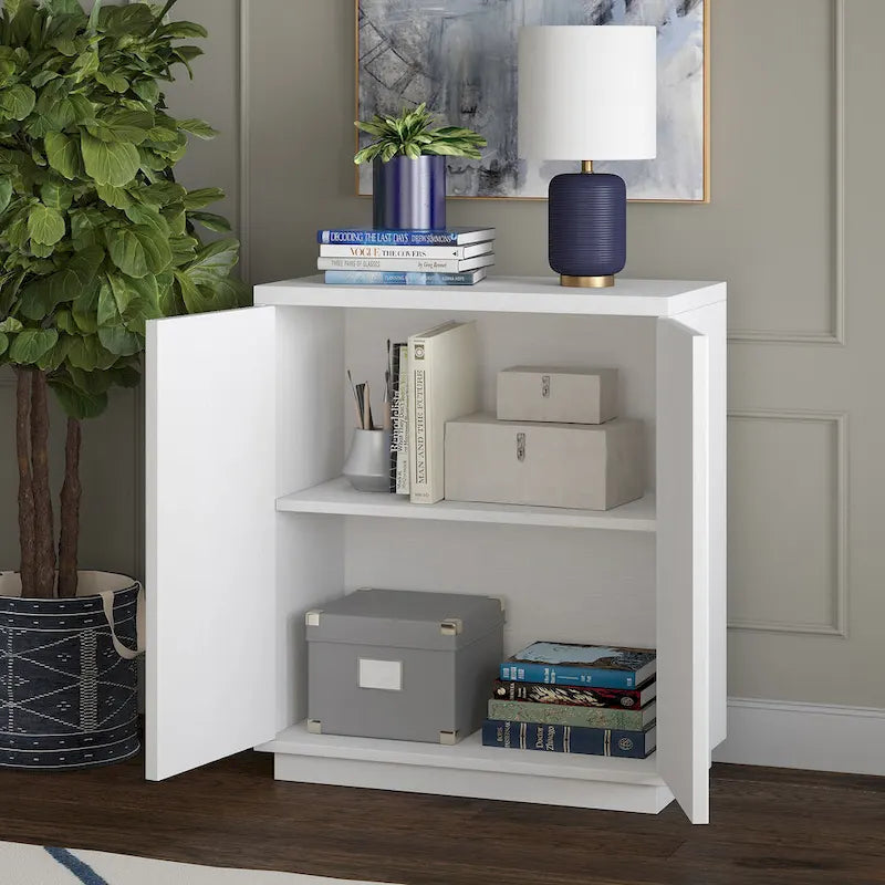 Modern Transitional Double Door Accent Cabinet with Adjustable Shelf and Cable Management