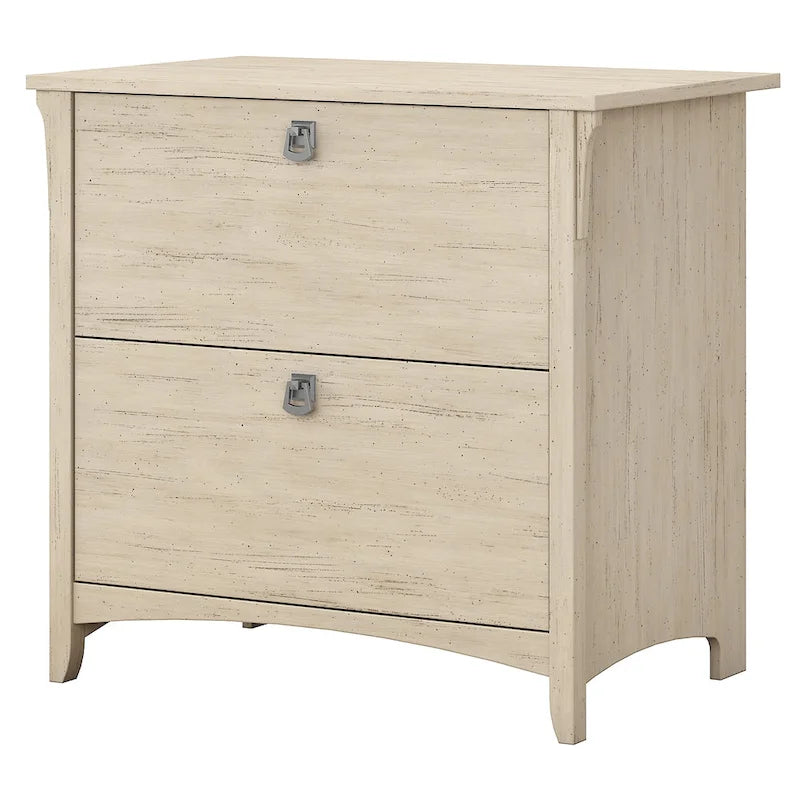 2-Drawer Lateral File Cabinet in Distressed Antique White with Tapered Legs and Ball-Bearing Slides