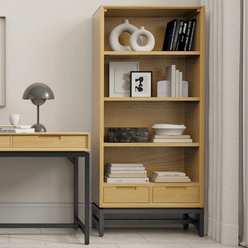 72 Inch Wide Industrial Solid Wood Executive Desk with 3 Drawers and Blackened Metal Base