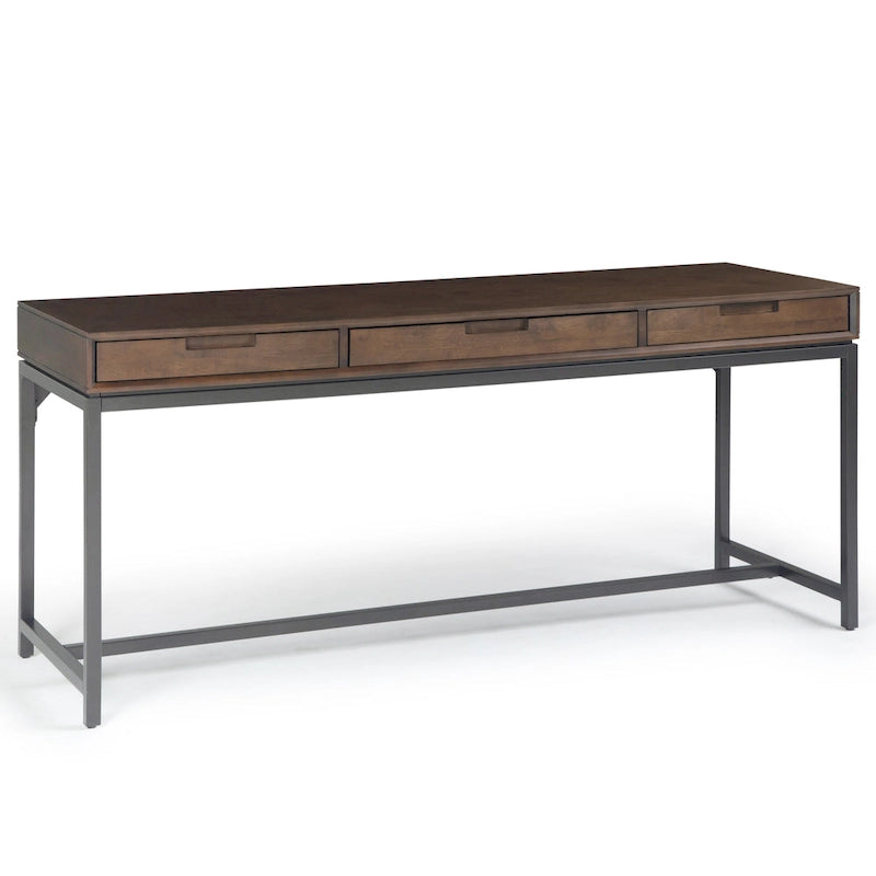 72 Inch Wide Industrial Solid Wood Executive Desk with 3 Drawers and Blackened Metal Base