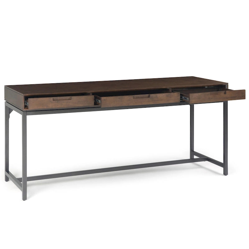 72 Inch Wide Industrial Solid Wood Executive Desk with 3 Drawers and Blackened Metal Base