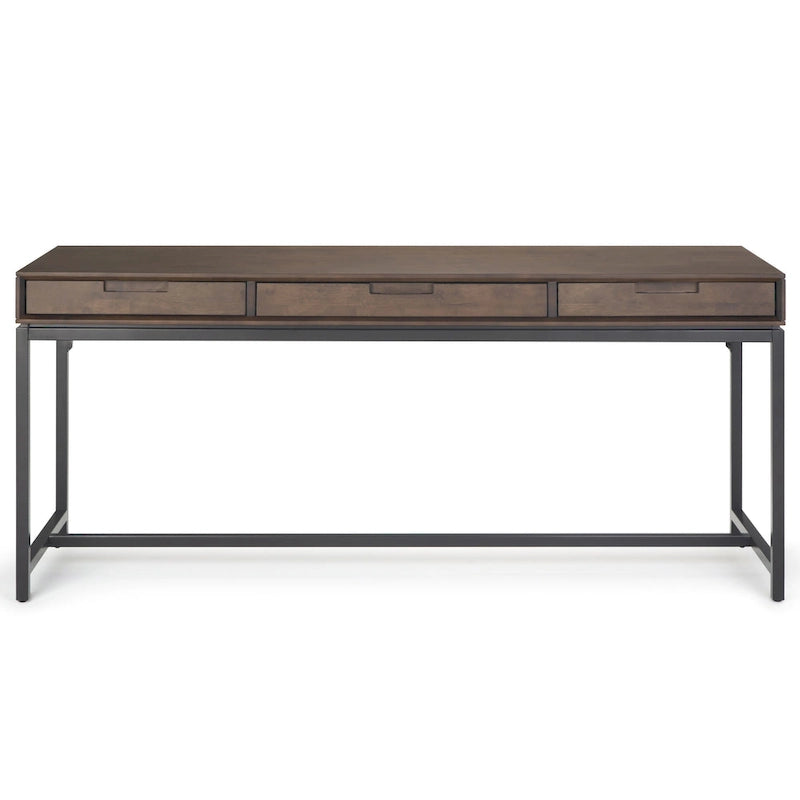 72 Inch Wide Industrial Solid Wood Executive Desk with 3 Drawers and Blackened Metal Base
