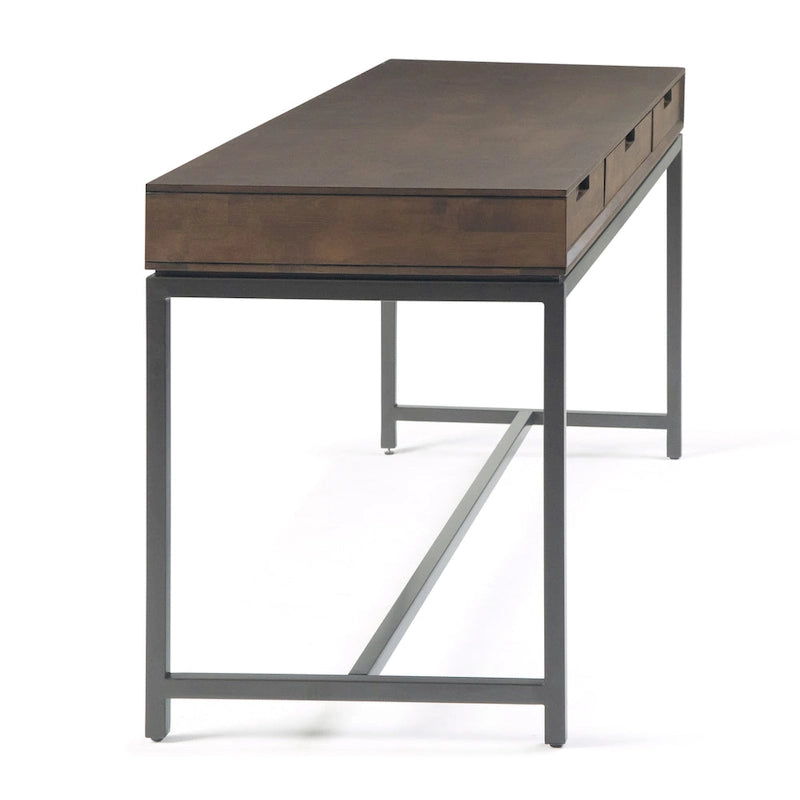 72 Inch Wide Industrial Solid Wood Executive Desk with 3 Drawers and Blackened Metal Base