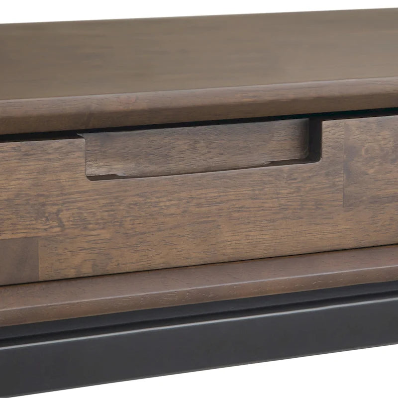72 Inch Wide Industrial Solid Wood Executive Desk with 3 Drawers and Blackened Metal Base