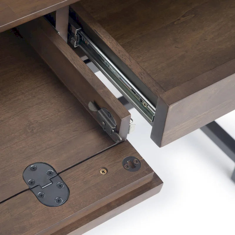 72 Inch Wide Industrial Solid Wood Executive Desk with 3 Drawers and Blackened Metal Base