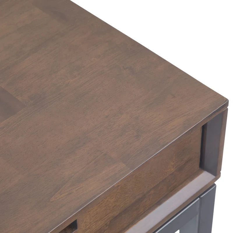 72 Inch Wide Industrial Solid Wood Executive Desk with 3 Drawers and Blackened Metal Base