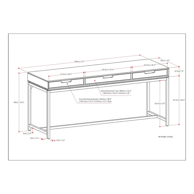72 Inch Wide Industrial Solid Wood Executive Desk with 3 Drawers and Blackened Metal Base