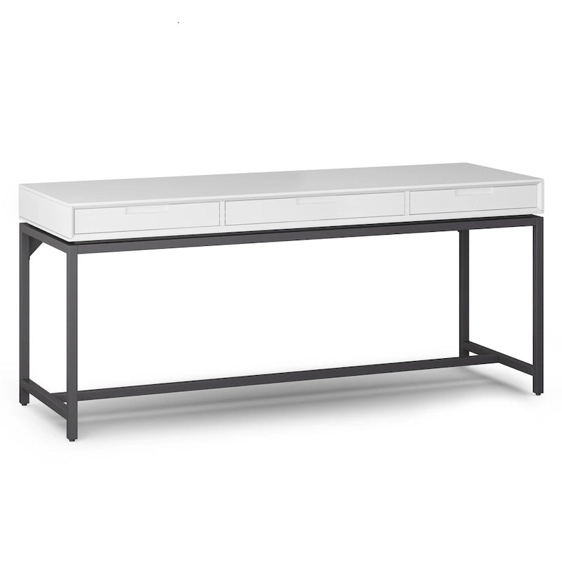 72 Inch Wide Industrial Solid Wood Executive Desk with 3 Drawers and Blackened Metal Base