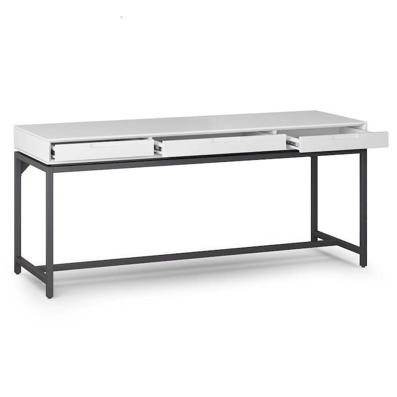 72 Inch Wide Industrial Solid Wood Executive Desk with 3 Drawers and Blackened Metal Base