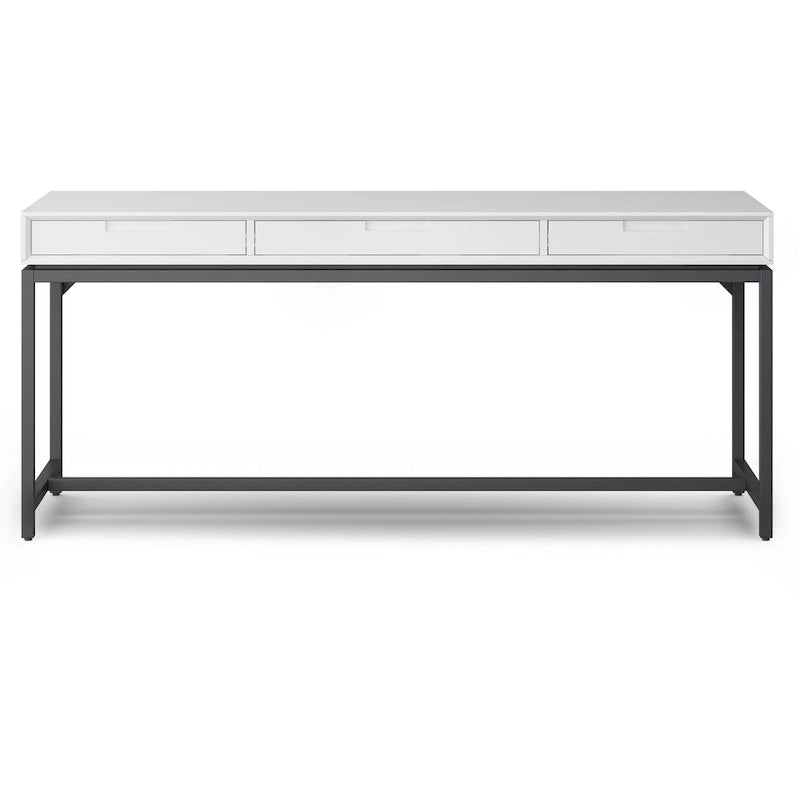 72 Inch Wide Industrial Solid Wood Executive Desk with 3 Drawers and Blackened Metal Base
