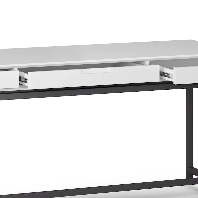72 Inch Wide Industrial Solid Wood Executive Desk with 3 Drawers and Blackened Metal Base