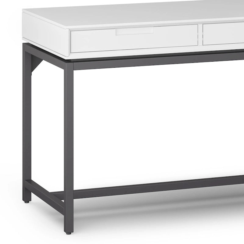72 Inch Wide Industrial Solid Wood Executive Desk with 3 Drawers and Blackened Metal Base