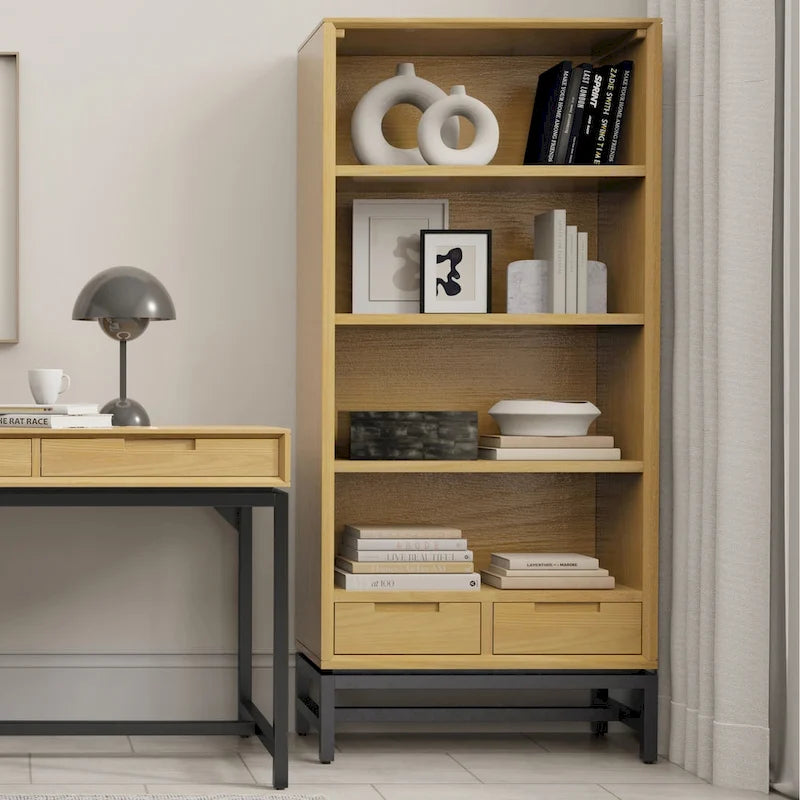 72 Inch Wide Industrial Solid Wood Executive Desk with 3 Drawers and Blackened Metal Base