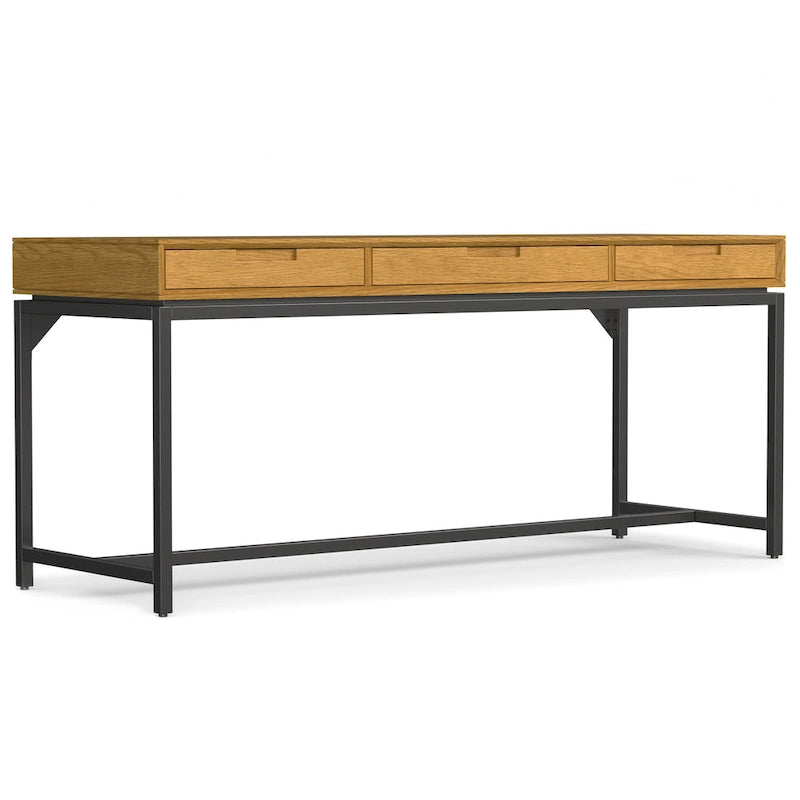 72 Inch Wide Industrial Solid Wood Executive Desk with 3 Drawers and Blackened Metal Base