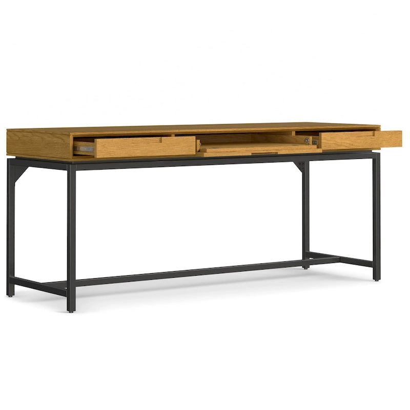 72 Inch Wide Industrial Solid Wood Executive Desk with 3 Drawers and Blackened Metal Base