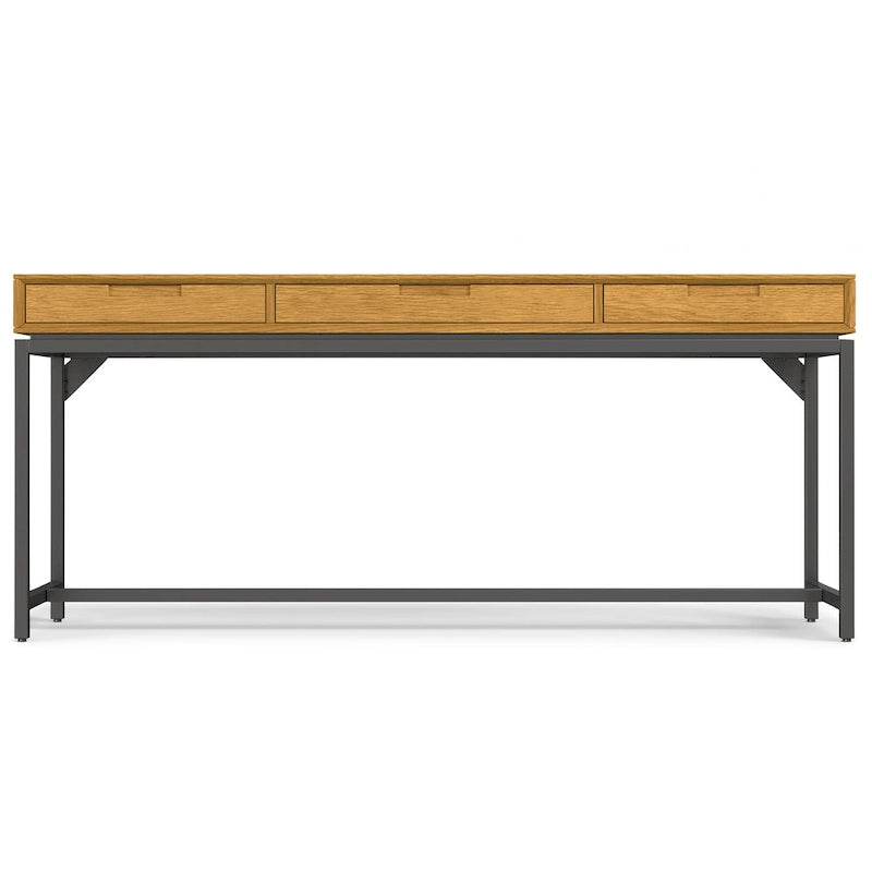 72 Inch Wide Industrial Solid Wood Executive Desk with 3 Drawers and Blackened Metal Base