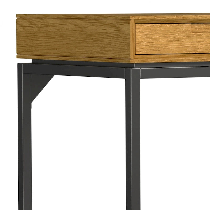 72 Inch Wide Industrial Solid Wood Executive Desk with 3 Drawers and Blackened Metal Base