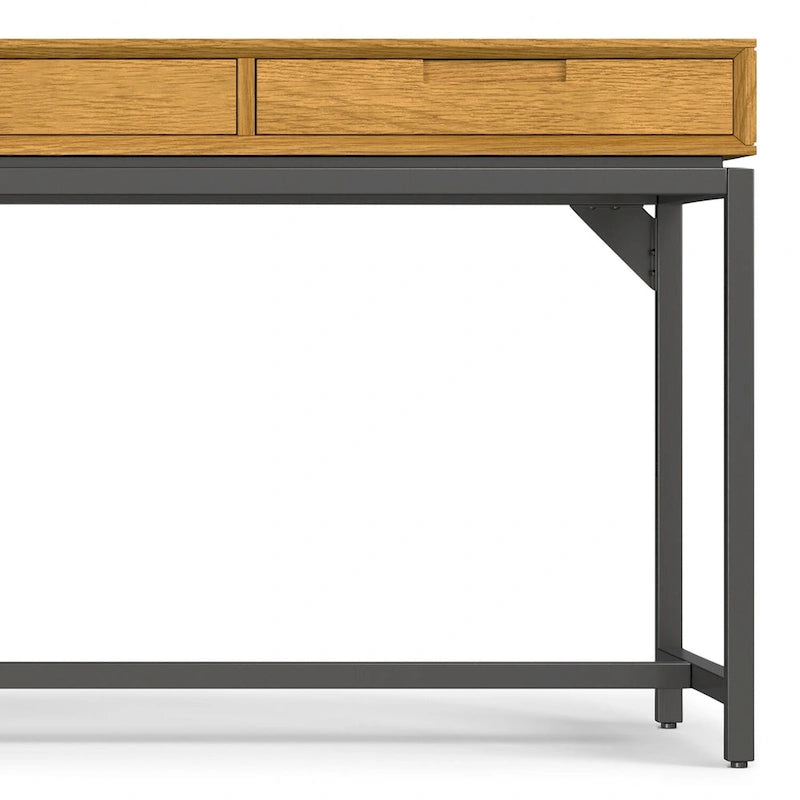 72 Inch Wide Industrial Solid Wood Executive Desk with 3 Drawers and Blackened Metal Base