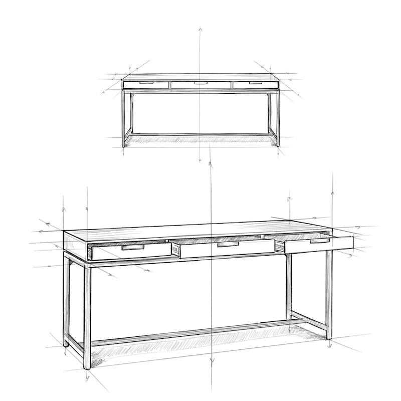 72 Inch Wide Industrial Solid Wood Executive Desk with 3 Drawers and Blackened Metal Base