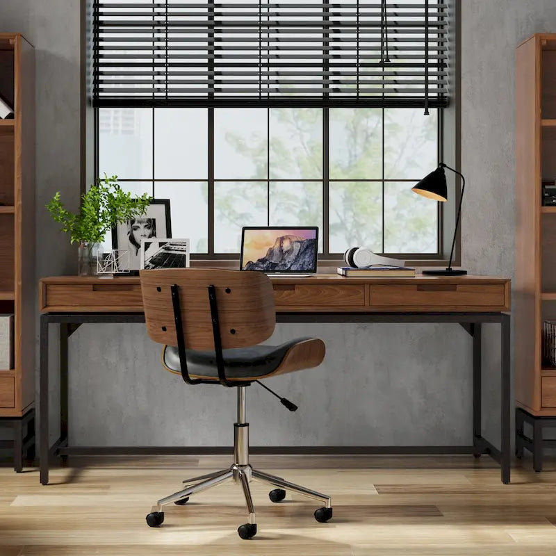 72 Inch Wide Industrial Solid Wood Executive Desk with 3 Drawers and Blackened Metal Base