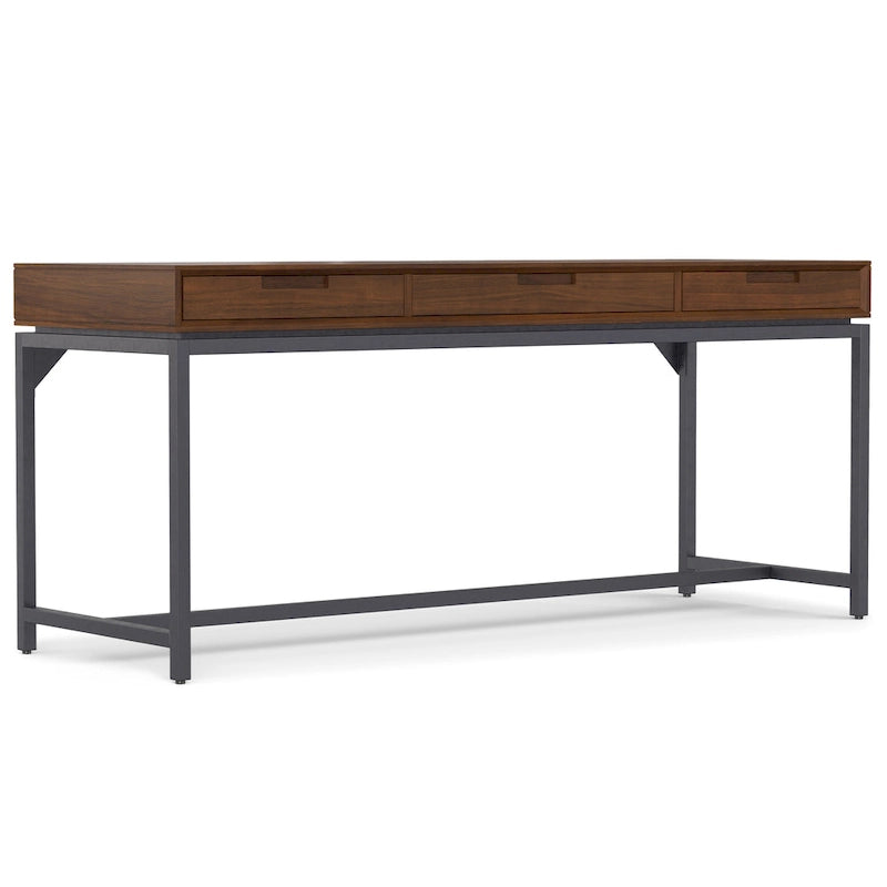 72 Inch Wide Industrial Solid Wood Executive Desk with 3 Drawers and Blackened Metal Base
